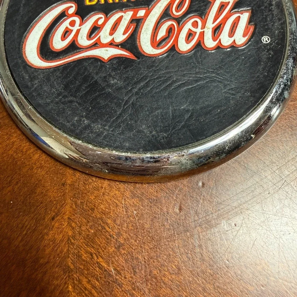 Vintage 90s Coca Cola‎ Coaster Set 4 w Metal Holder Cork Back Drink Coke